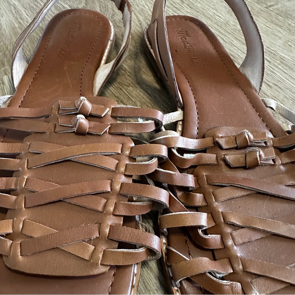 Madewell Brown Leather Woven Slingback Sandals Size 9 Huarache Minimalist - Picture 4 of 10
